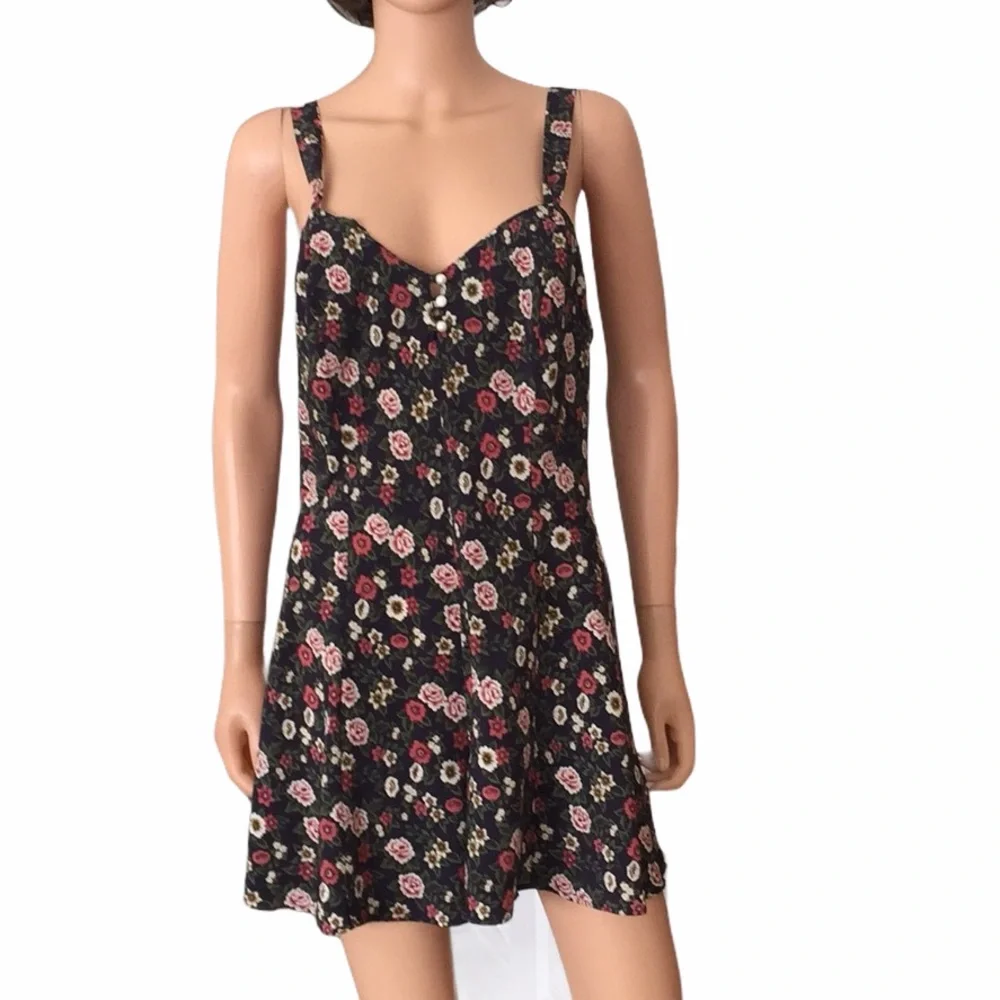 Cacique Floral Slip Dress Jumper Black Rose Print Y2K Lingerie Style Size M